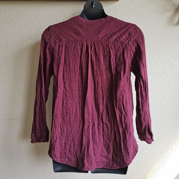 eddie bauer womens top Size Large Gauze Cotton Tunic Plaid Hi-lo Red - Picture 4 of 4
